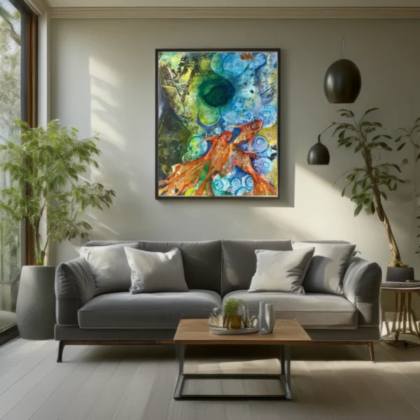 Dreaming Fishes oil painting in a Livingroom