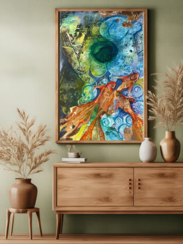 Dreaming Fishes oil painting in a wall