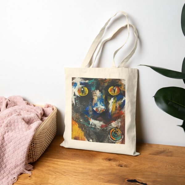 Awakened Future Art Tote Bag – Black Cat Artwork | Cotton Canvas