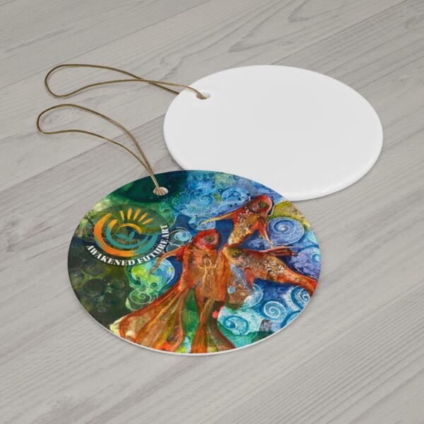 Awakened Future Art Ceramic Ornament – Dreaming Fishes Artwork | 3" Round