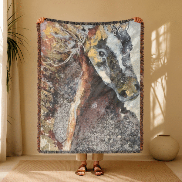 Woven Blanket – “Spirit Horse” by Sandra Garcia | Awakened Future Art | 100% Cotton Tapestry Throw with Fringed Edges (3 Sizes)