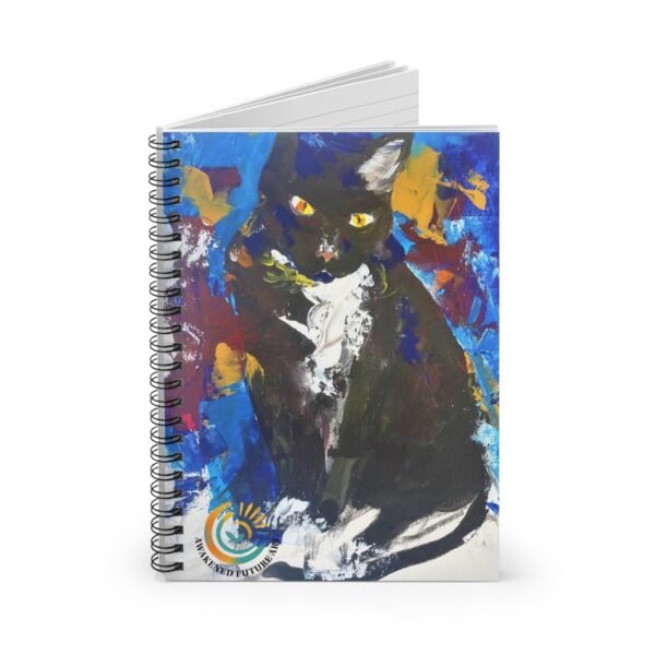 "Night Sentinel" Awakened Future Art Spiral Notebook – Black Cat Cover | 118 Pages