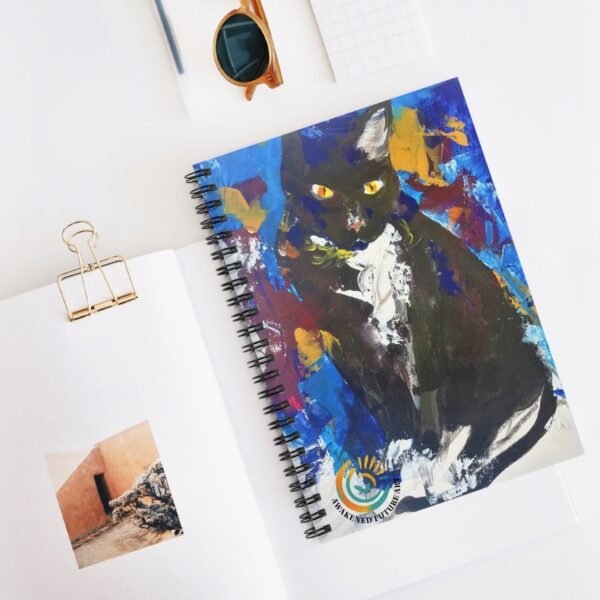 "Night Sentinel" Awakened Future Art Spiral Notebook – Black Cat Cover | 118 Pages