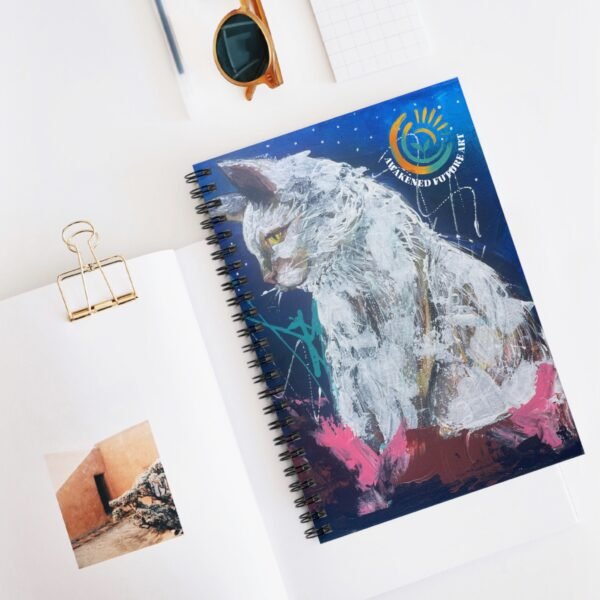 "Spirit of the Dawn" Awakened Future Art Spiral Notebook – Black Cat Cover | 118 Pages